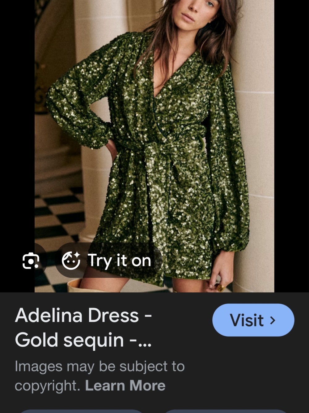 Sezane Olive Green Sequin Wrap Mini Dress